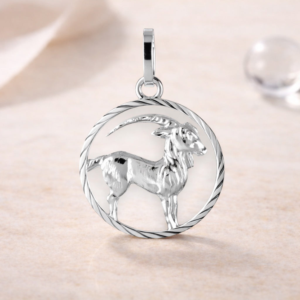 Sternzeichen Anhänger Damen 925 Sterling Silber rhodiniert 15mm - optional 45cm Kette