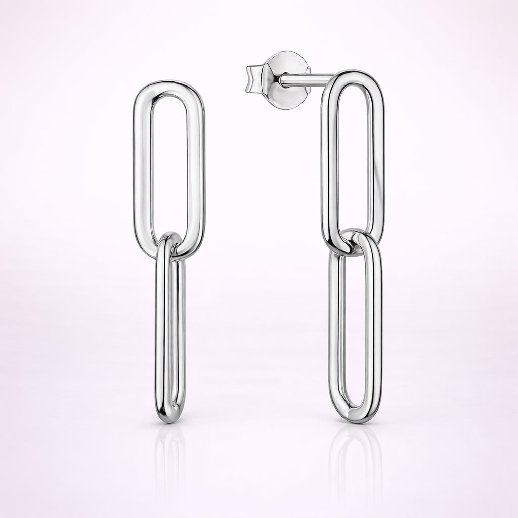 Damen Ohrstecker 925 Sterling Silber Paperclip-Design - vergoldet oder rhodiniert