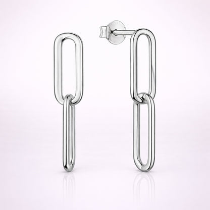 Damen Ohrstecker 925 Sterling Silber Paperclip-Design - vergoldet oder rhodiniert