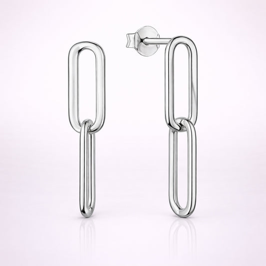 Damen Ohrstecker 925 Sterling Silber Paperclip-Design - vergoldet oder rhodiniert