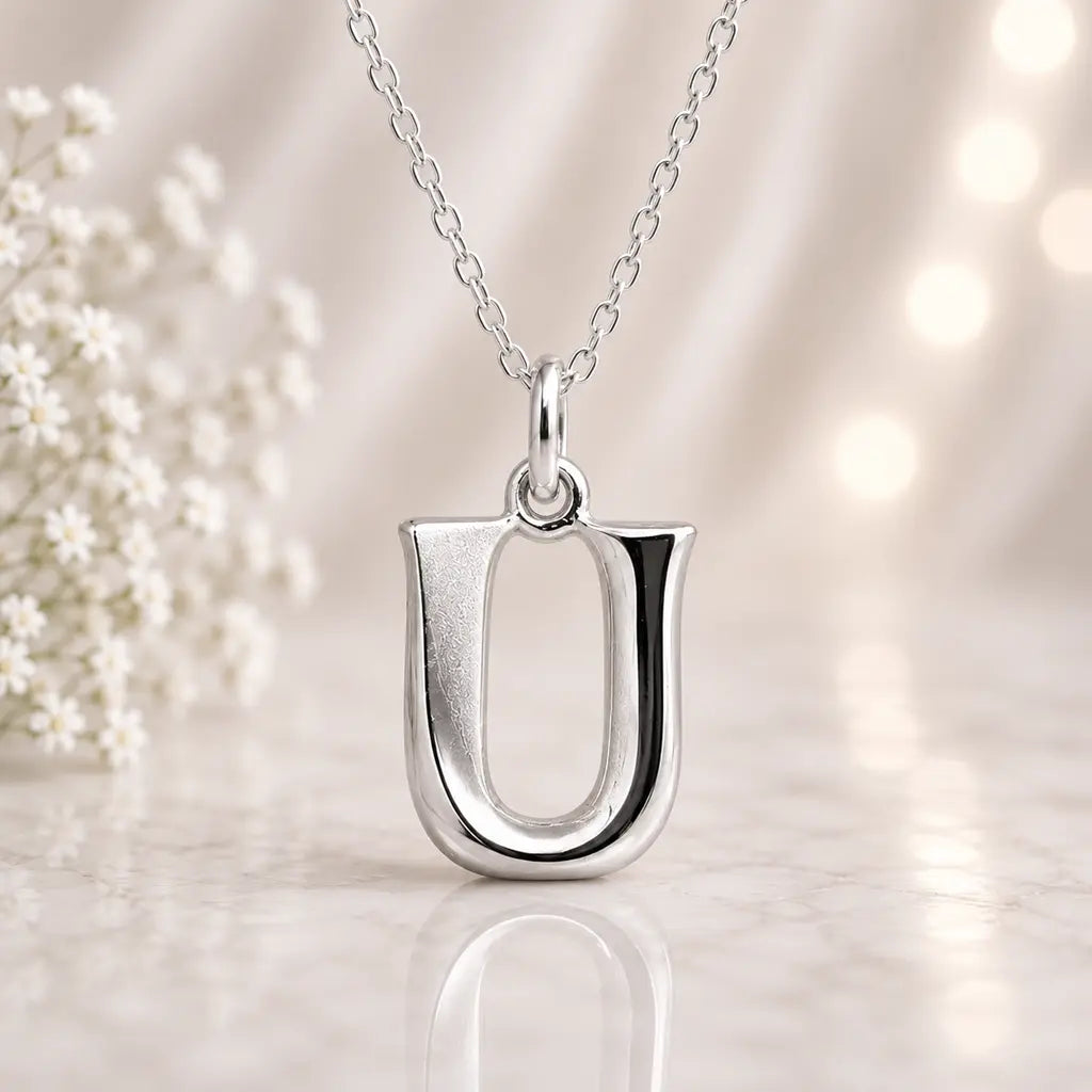 Buchstaben Anhänger Damen 925 Sterling Silber matt glänzend 18mm - optional mit Kette 45cm