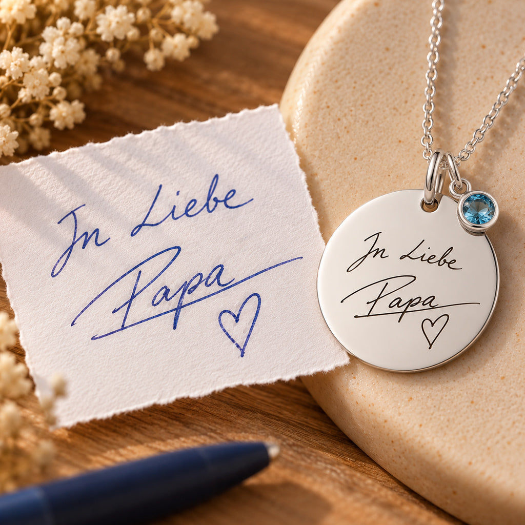 Gravurkette 925 Sterling Silber mit eigener Handschrift | Zeichnung | Unterschrift - inklusive Ankerkette 45cm