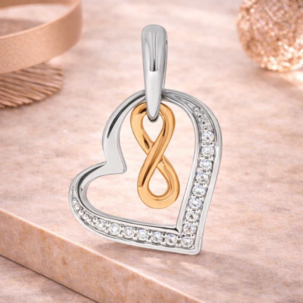 Damen Herz Anhänger mit Infinity 925 Sterling Silber rhodiniert & rosévergoldet - beweglich