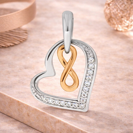 Damen Herz Anhänger mit Infinity 925 Sterling Silber rhodiniert & rosévergoldet - beweglich