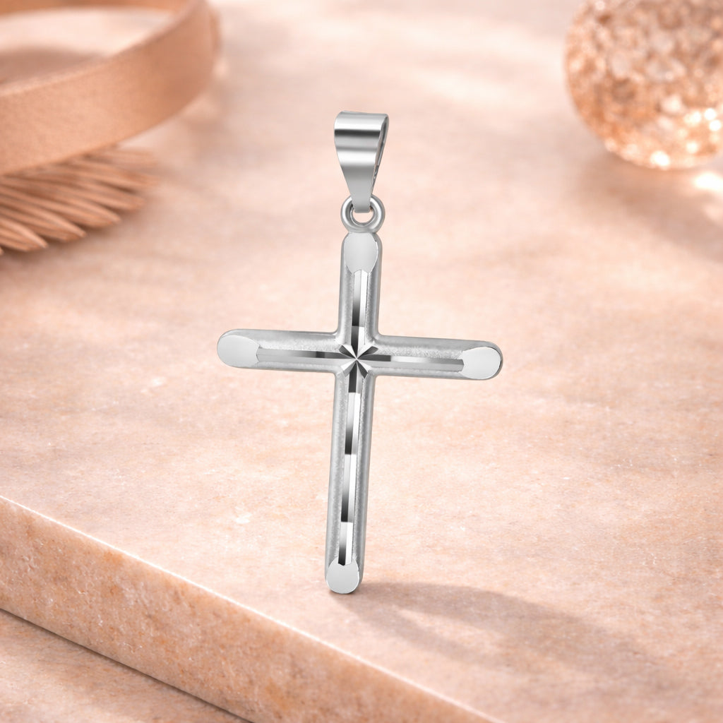 Damen Anhänger 925 Sterling Silber Kreuz matt diamantiert - optional mit 45cm Kette