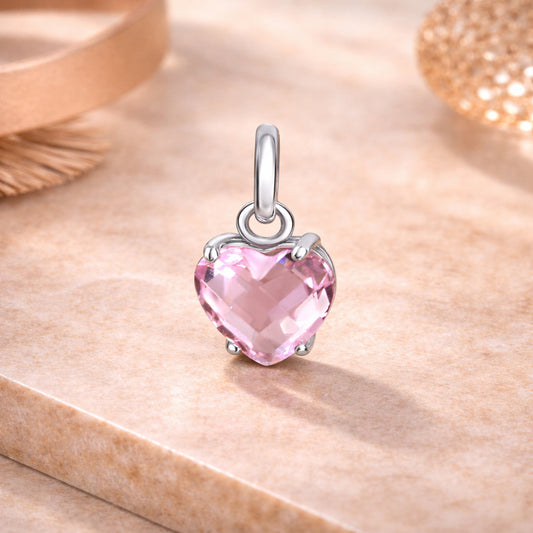 Damen Anhänger 925 Sterling Silber Herz rosa Glasstein rhodiniert - 14mm