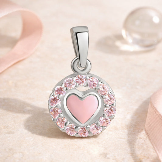 Mädchen Anhänger 925 Sterling Silber Herz rosa Zirkonia rhodiniert - 15mm