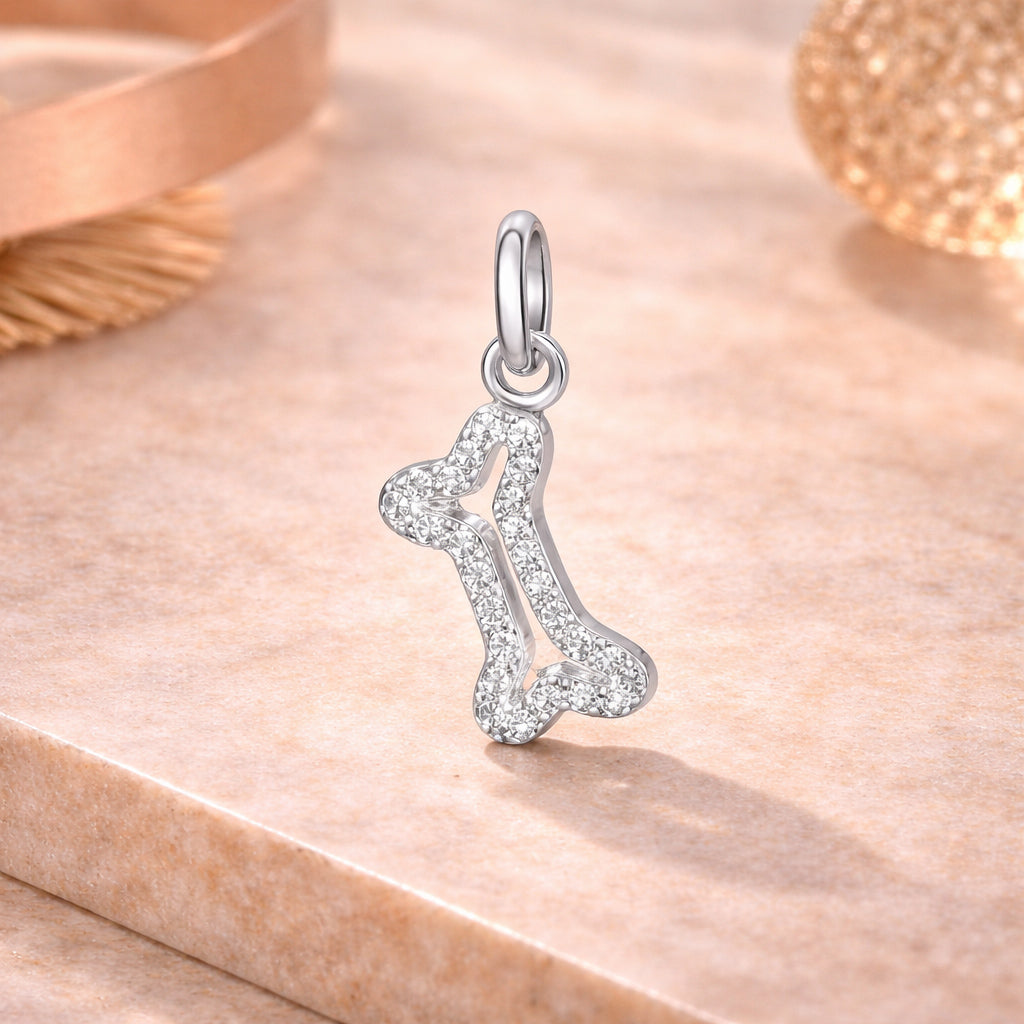Damen Anhänger 925 Sterling Silber Knochen Zirkonia rhodiniert - 19mm