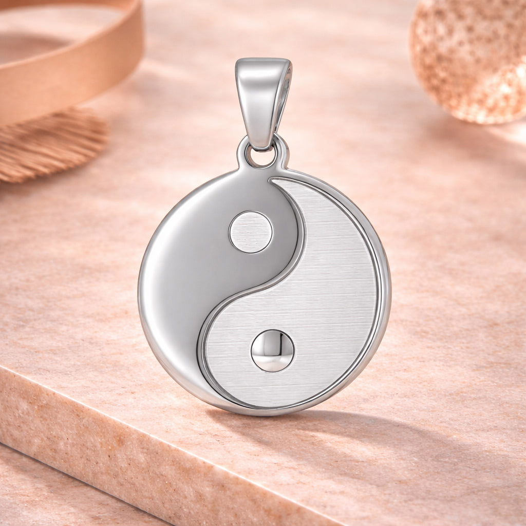 Yin Yang Anhänger 925 Sterling Silber rundes Symbol 12mm - matt & glänzend