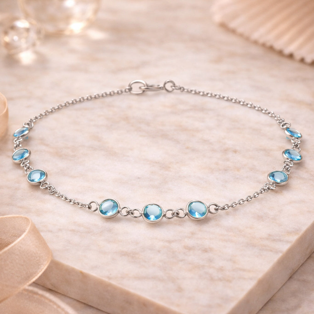 925 Silber Armband mit 9 blauen Zirkonia Steinen