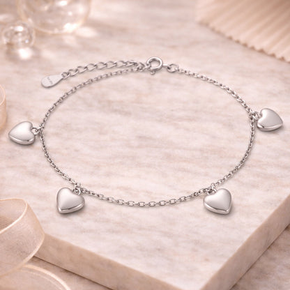 925 Sterling Silber Armband mit 4 Herzanhängern