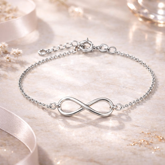 Damen Armband 925 Sterling Silber Infinity 16cm mit 3cm Verlängerung - silber oder gold