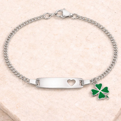 Kinder Armband 925 Sterling Silber Kleeblatt grün Identitätsarmband - 15cm