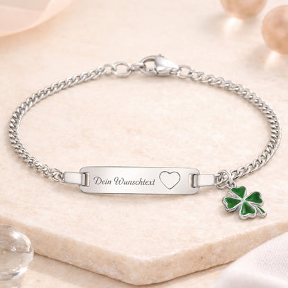 Kinder Armband 925 Sterling Silber Kleeblatt grün Identitätsarmband - 15cm