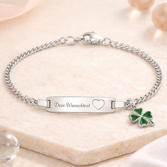 Kinder Armband 925 Sterling Silber Kleeblatt grün Identitätsarmband - 15cm