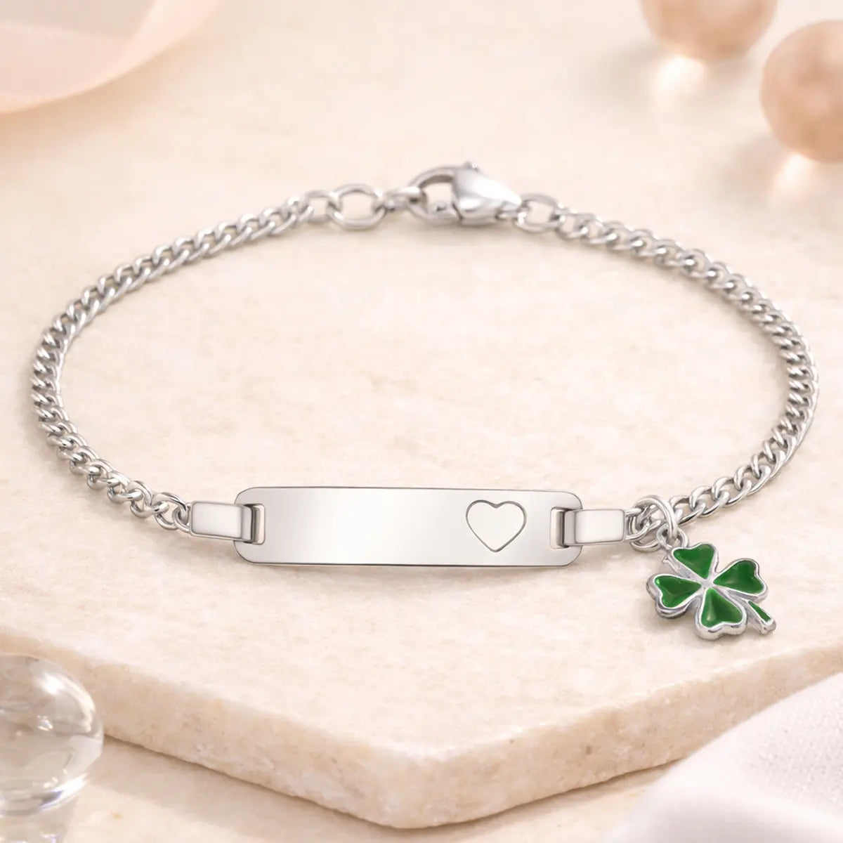 Kinder Armband 925 Sterling Silber Kleeblatt grün Identitätsarmband - 15cm
