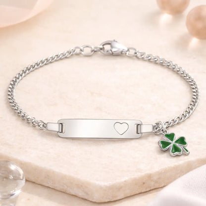 Kinder Armband 925 Sterling Silber Kleeblatt grün Identitätsarmband - 15cm