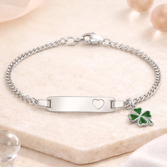 Kinder Armband 925 Sterling Silber Kleeblatt grün Identitätsarmband - 15cm