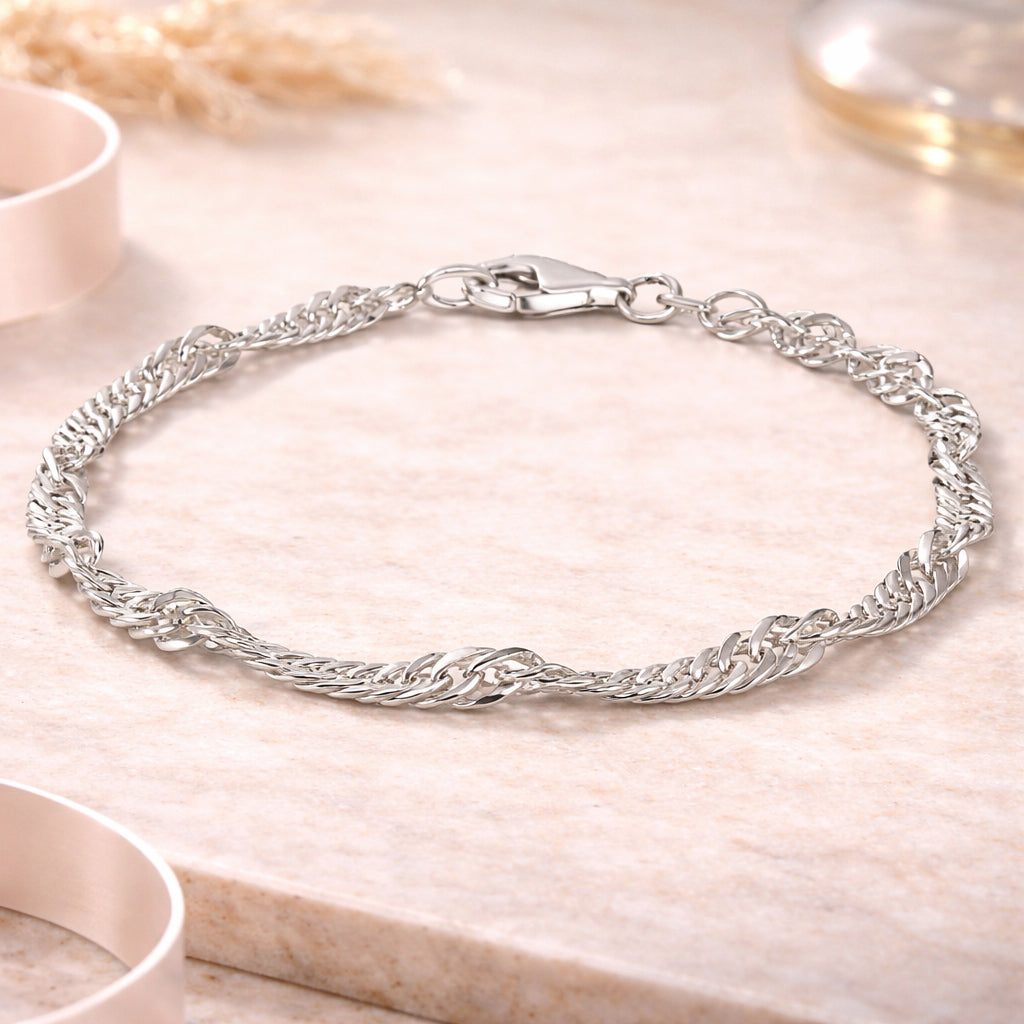 Unisex Armband Singapurkette 925 Sterling Silber - 19cm oder 21cm