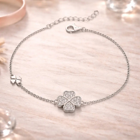 Damen Armband 925 Sterling Silber Zirkonia Kleeblatt - 17,5cm