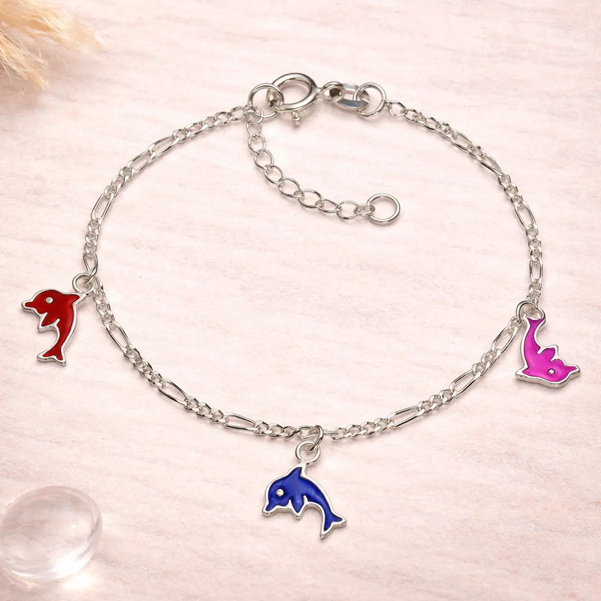Kinder Armband 925 Sterling Silber Delfin bunt - 12,5–15cm