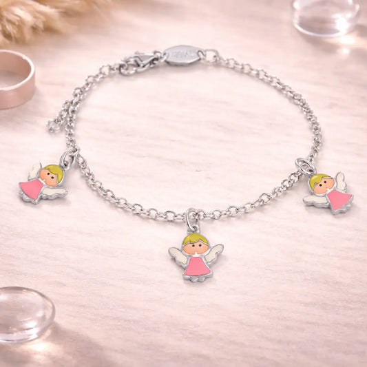 Kinder Armband 925 Sterling Silber Engel bunt - verstellbare Länge