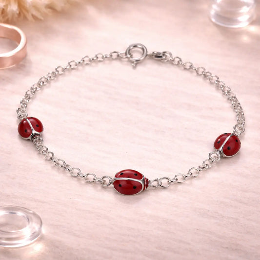 Kinder Armband 925 Sterling Silber Marienkäfer - 15cm