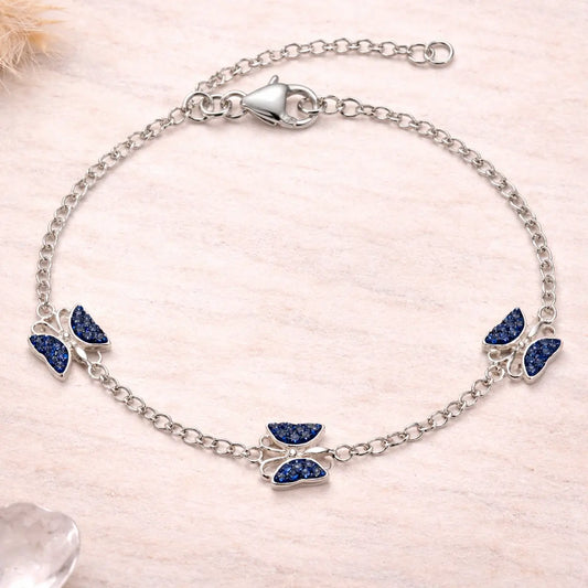 Kinder Armband 925 Sterling Silber Schmetterling Kristall - 14cm