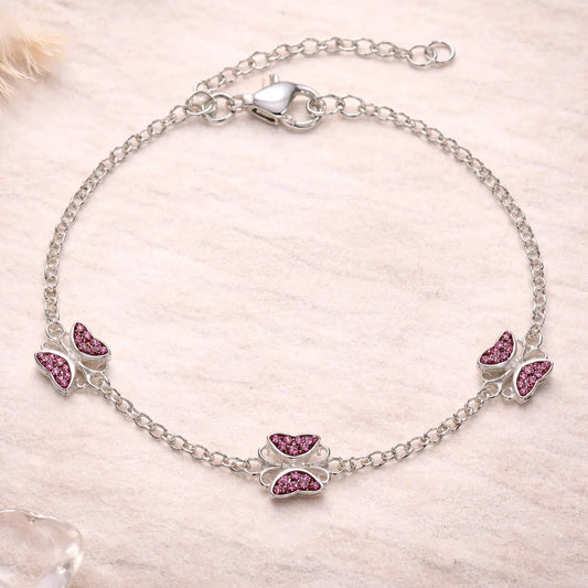 Kinder Armband 925 Sterling Silber Schmetterling Kristall - 14cm