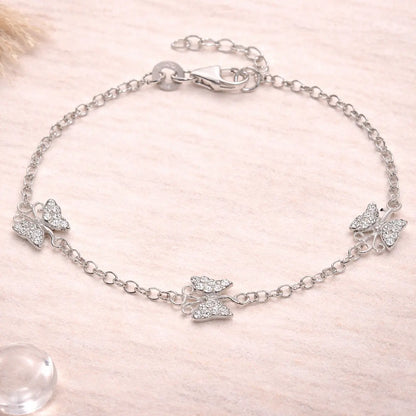 Kinder Armband 925 Sterling Silber Schmetterling Kristall - 14cm