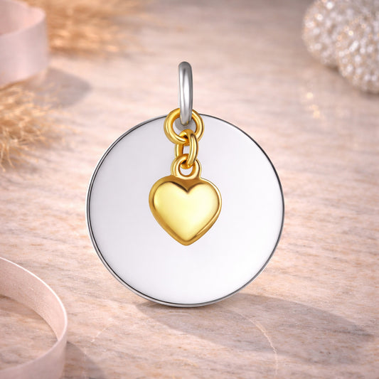 Damen Anhänger 925 Sterling Silber rhodiniert 1,7cm - Herz beweglich vergoldet