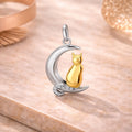 Damen Anhänger 925 Sterling Silber Mond Katze teilvergoldet Zirkonia - 24mm
