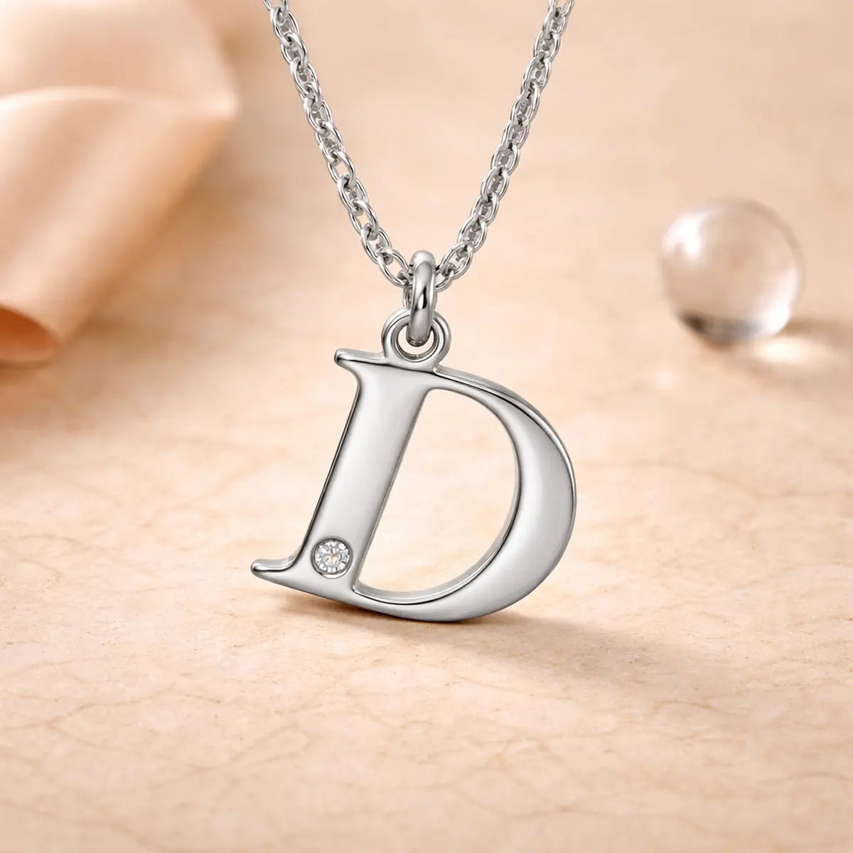 Buchstaben-Anhänger mit Kette 925er Sterling Silber mit Diamant – Flachpanzerkette 45cm