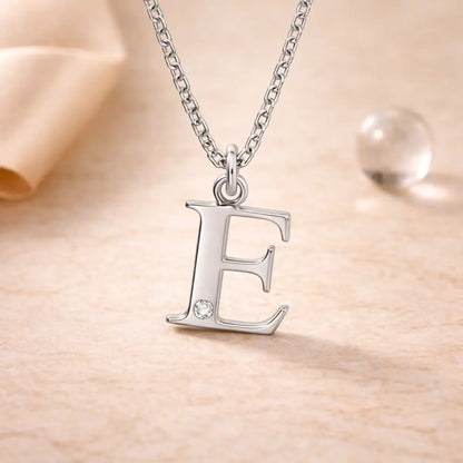 Buchstaben-Anhänger mit Kette 925er Sterling Silber mit Diamant – Flachpanzerkette 45cm