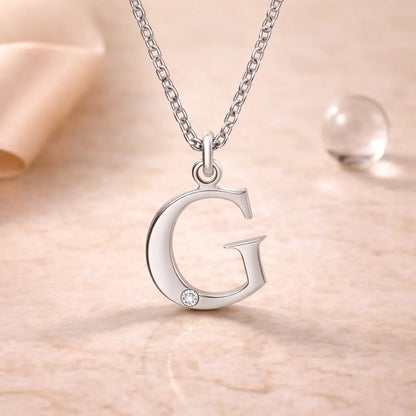 Buchstaben-Anhänger mit Kette 925er Sterling Silber mit Diamant – Flachpanzerkette 45cm