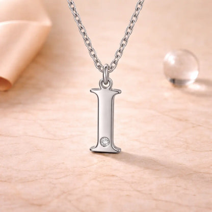 Buchstaben-Anhänger mit Kette 925er Sterling Silber mit Diamant – Flachpanzerkette 45cm