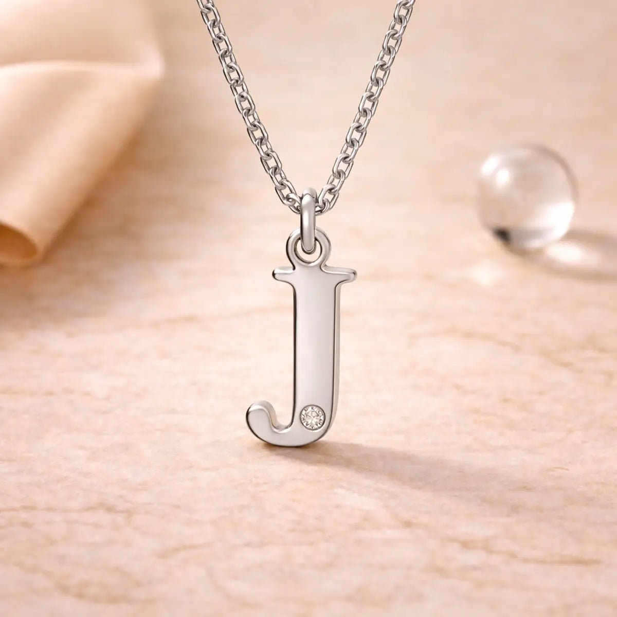 Buchstaben-Anhänger mit Kette 925er Sterling Silber mit Diamant – Flachpanzerkette 45cm