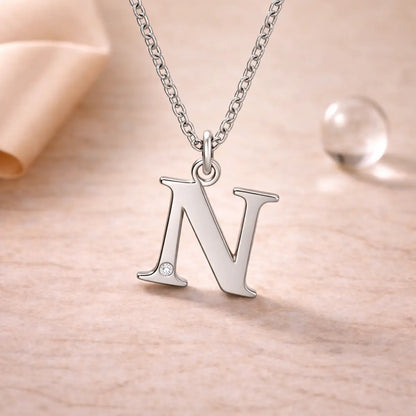 Buchstaben-Anhänger mit Kette 925er Sterling Silber mit Diamant – Flachpanzerkette 45cm