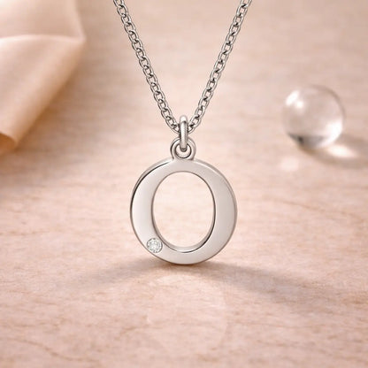 Buchstaben-Anhänger mit Kette 925er Sterling Silber mit Diamant – Flachpanzerkette 45cm