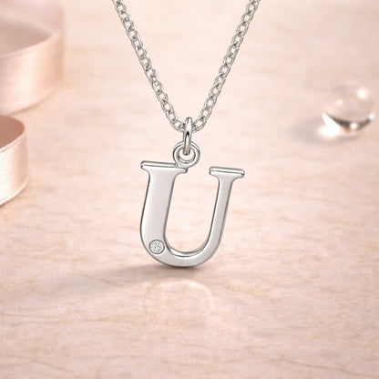 Buchstaben-Anhänger mit Kette 925er Sterling Silber mit Diamant – Flachpanzerkette 45cm