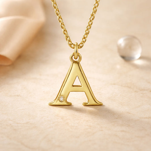 Buchstaben-Anhänger mit Kette 925er Sterling Silber vergoldet mit Diamant – Ankerkette