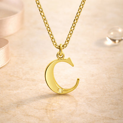 Buchstaben-Anhänger mit Kette 925er Sterling Silber vergoldet mit Diamant – Ankerkette