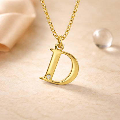Buchstaben-Anhänger mit Kette 925er Sterling Silber vergoldet mit Diamant – Ankerkette