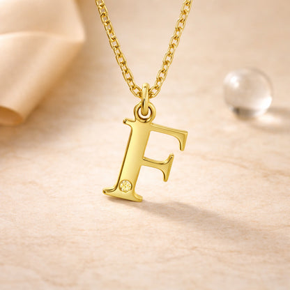 Buchstaben-Anhänger mit Kette 925er Sterling Silber vergoldet mit Diamant – Ankerkette