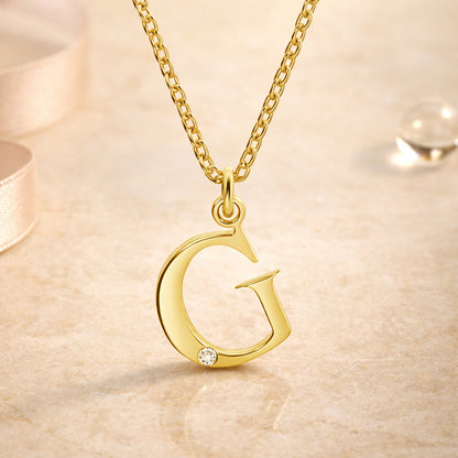 Buchstaben-Anhänger mit Kette 925er Sterling Silber vergoldet mit Diamant – Ankerkette