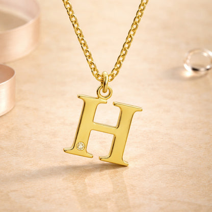 Buchstaben-Anhänger mit Kette 925er Sterling Silber vergoldet mit Diamant – Ankerkette