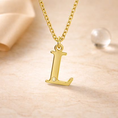 Buchstaben-Anhänger mit Kette 925er Sterling Silber vergoldet mit Diamant – Ankerkette