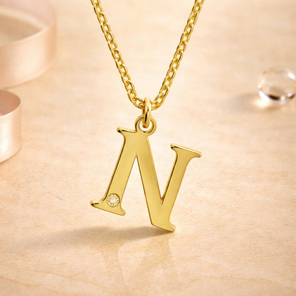 Buchstaben-Anhänger mit Kette 925er Sterling Silber vergoldet mit Diamant – Ankerkette