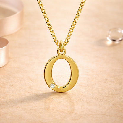 Buchstaben-Anhänger mit Kette 925er Sterling Silber vergoldet mit Diamant – Ankerkette