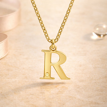 Buchstaben-Anhänger mit Kette 925er Sterling Silber vergoldet mit Diamant – Ankerkette